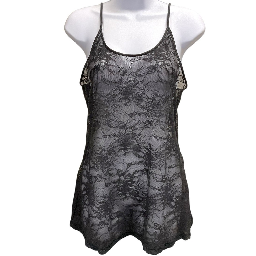 Vintage Victoria's Secret Womens Sz M Black Lace Sheer Short Nightie Slip Dress